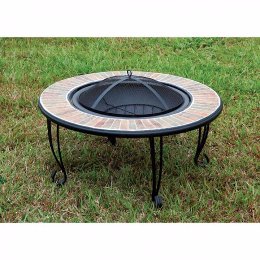 HomeRoots Outdoors Outdoor Furniture > Fire Pits Green and Gray / Cast Iron, Ceramic Contemporary Style Fire Pit, Black