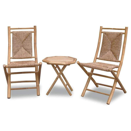 HomeRoots Outdoors Outdoor Furniture > Outdoor Furniture Set Natural / Bamboo 36" Natural Bamboo Sea Grass Triangle Weave 2 Chairs and a Table Bistro Set