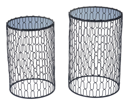 HomeRoots Outdoors Outdoor Furniture > Outdoor Tables Black & Gold / Glass & Steel 15.7" x 15.7" x 23.8" Black & Gold, Glass & Steel, Side Tables Side Tables - Set of 2