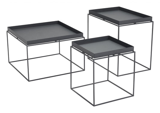 HomeRoots Outdoors Outdoor Furniture > Outdoor Tables Black / Steel 23.6" x 23.6" x 15.7" Black, Steel, Nesting Table