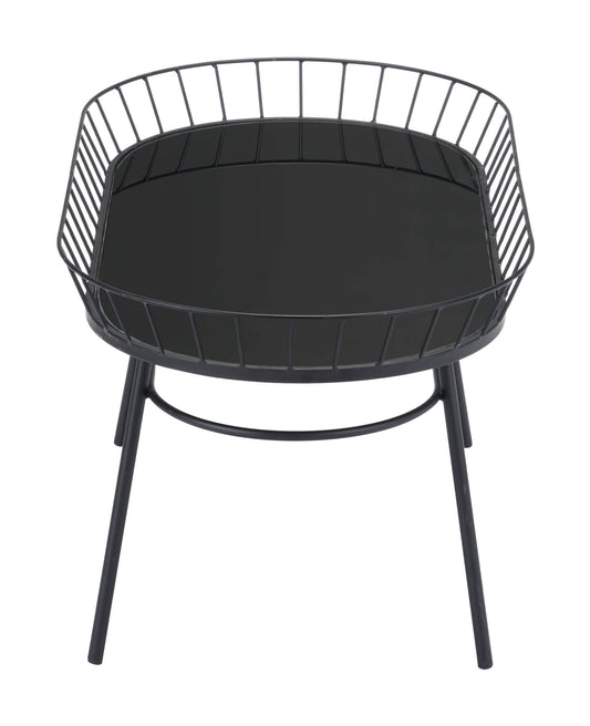 HomeRoots Outdoors Outdoor Furniture > Outdoor Tables Black / Steel & Glass 31.5" x 16.3" x 14.6" Black, Steel & Glass, Side Table