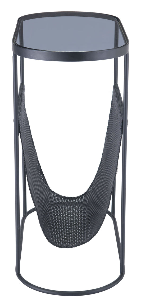 HomeRoots Outdoors Outdoor Furniture > Outdoor Tables Black / Steel, Glass & Plastic 21.3" x 10" x 21.7" Black, Steel, Glass & Plastic, Side Table