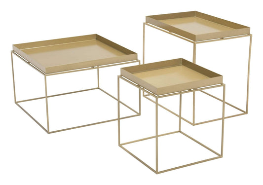 HomeRoots Outdoors Outdoor Furniture > Outdoor Tables Gold / Steel 23.6" x 23.6" x 15.7" Gold, Steel, Nesting Table