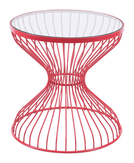 HomeRoots Outdoors Outdoor Furniture > Outdoor Tables Red / Tempered Glass, Steel 19.7" x 19.7" x 19.7" Red, Tempered Glass, Steel, Side Table