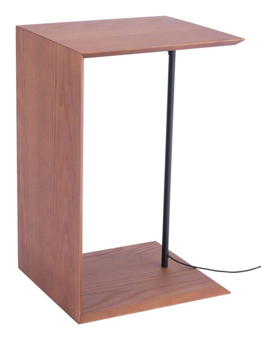HomeRoots Outdoors Outdoor Furniture > Outdoor Tables Walnut / Ash Wood, Painted Steel, MDF 13.8" x 15" x 24.2" Walnut, Ash Wood, Painted Steel, MDF, Wireless Charging Side Table