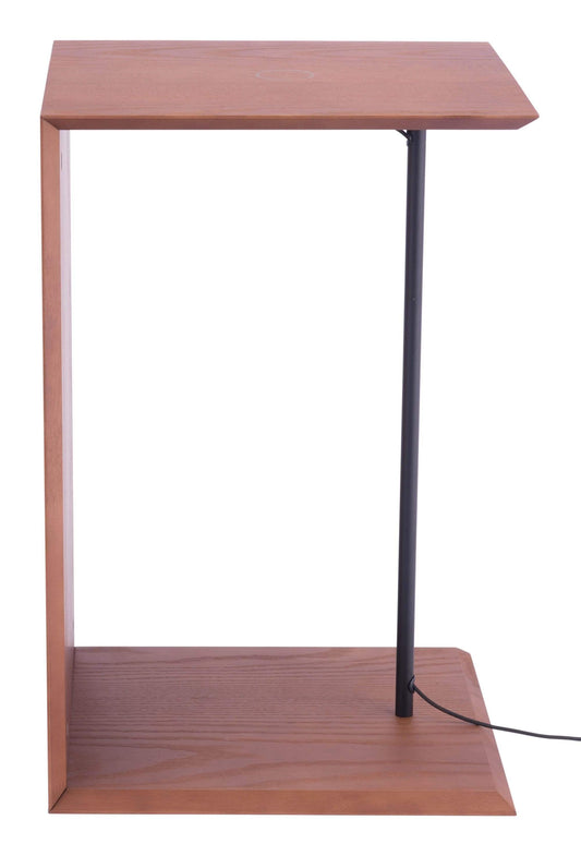 HomeRoots Outdoors Outdoor Furniture > Outdoor Tables Walnut / Ash Wood, Painted Steel, MDF 13.8" x 15" x 24.2" Walnut, Ash Wood, Painted Steel, MDF, Wireless Charging Side Table
