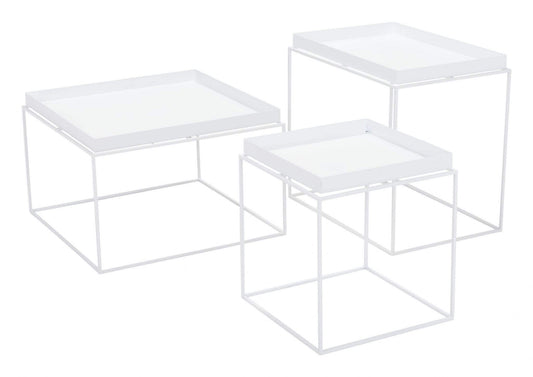 HomeRoots Outdoors Outdoor Furniture > Outdoor Tables White / Steel 23.6" x 23.6" x 15.7" White, Steel, Nesting Table