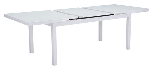 HomeRoots Outdoors Outdoor Furniture > Outdoor Tables White / Tempered Glass, Powder Coated Aluminum 70.5" x 39.5" x 29.5" White, Tempered Glass, Aluminum, Dining Table