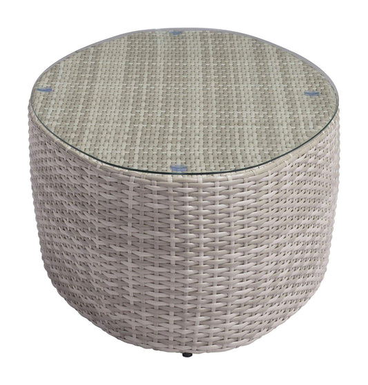 HomeRoots Outdoors Outdoor Furniture > Outdoor Tables White / Tempered Glass, Synthetic Weave, Aluminum 53.9" x 28.7" x 15.9" White, Tempered Glass, Synthetic Weave, Aluminum, Coffee Table