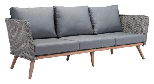 HomeRoots Outdoors Outdoor Sofa Natural & Gray / Sunproof Fabric, Synthetic Weave & Aluminium 87.4" x 30.3" x 33.9" Natural & Gray, Synthetic Weave & Aluminium, Sofa