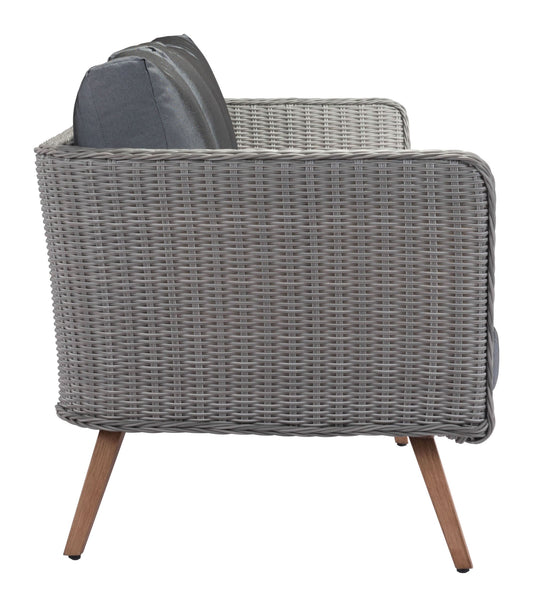 HomeRoots Outdoors Outdoor Sofa Natural & Gray / Sunproof Fabric, Synthetic Weave & Aluminium 87.4" x 30.3" x 33.9" Natural & Gray, Synthetic Weave & Aluminium, Sofa