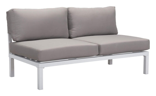 HomeRoots Outdoors Outdoor Sofa White & Gray / Sunproof Fabric, Polyresin, Powder Coated Aluminum 55.9" x 30.3" x 28.7" White & Gray, Polyresin, Powder Coated Aluminum, Loveseat