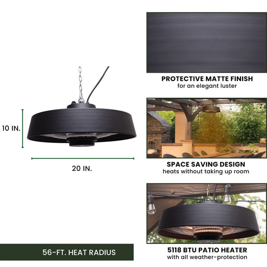 Hanover - 20 in Hanging Electric Heater-1 heat settings, with Remote | HAN1054IC-BLK