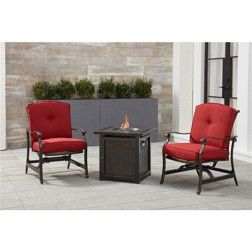 Hanover - Traditions 3 Piece Fire Pit Chat Set With 2 Deep Seating Rockers and 26-In. Square Fire Pit - Hanover - TRAD3PCFPSQ-RED