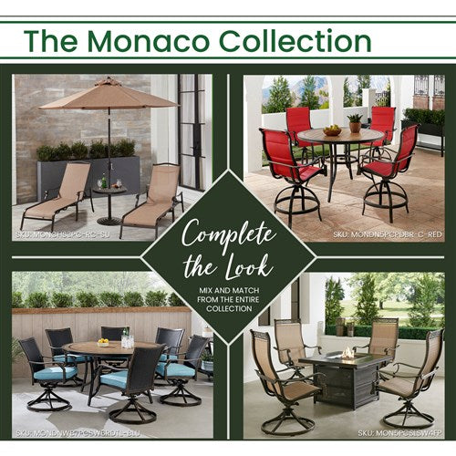 Hanover - Monaco 3-piece Outdoor Dining Set with 2 Padded Swivel Counter Height Chairs and a 30-In. Tile Table, Umbrella, Base - Tan/Bronze - MONDN3PCPDBRC-SU-T