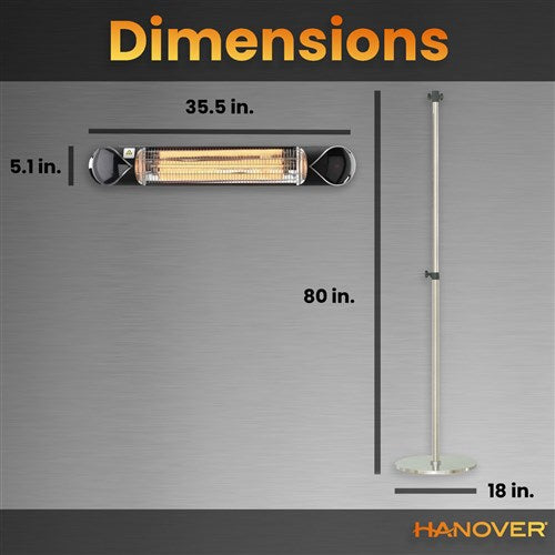 Hanover - 35.4 In. 1500W Infrared Electric Patio Heater With Remote Control & Adjustable Pole Stand - Black | HAN1052ICBLK-SD
