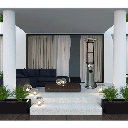 Hanover - Patio Heaters With Cylinder flame glass patio heater, 6' tall, propane, 34,000 BTU - Stainless steel - HAN030SSCLL