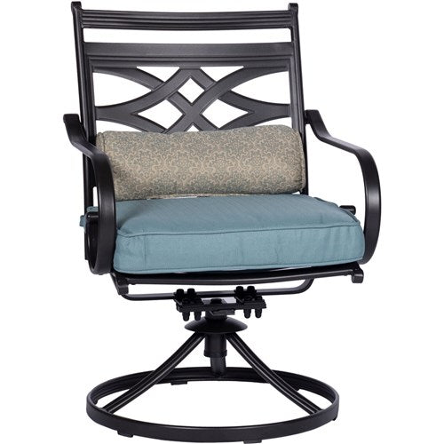 Hanover - Montclair 3-piece Outdoor Dining Set with 2 Swivel Rockers and a 27 In. Square Bistro Table - Blue - MCLRDN3PCSW2-BLU