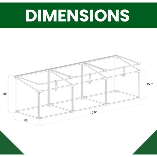 Hanover 70-In. Triple Garden Bed Cold Frame Mini-Greenhouse Plant Protector - Lightweight and Portable
