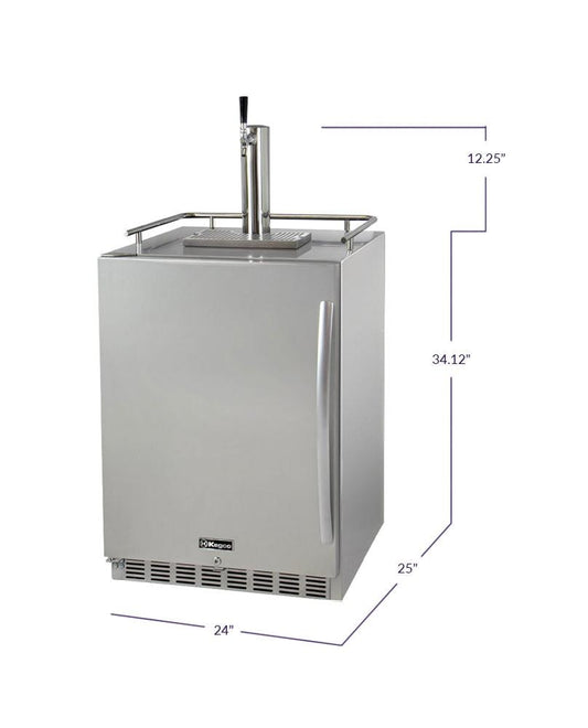 Kegco Beer Refrigeration 24" Wide All Stainless Steel Outdoor Built-In Left Hinge Kegerator with Kit