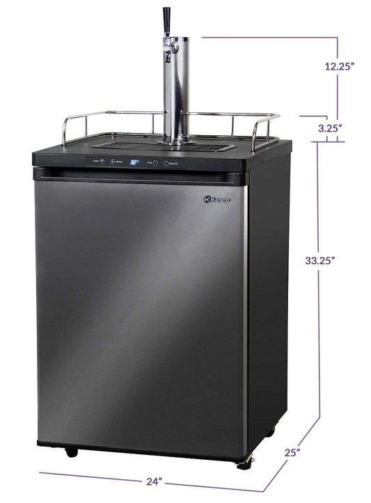 Kegco Beer Refrigeration 24" Wide Homebrew Single Tap Black Stainless Steel Digital Kegerator