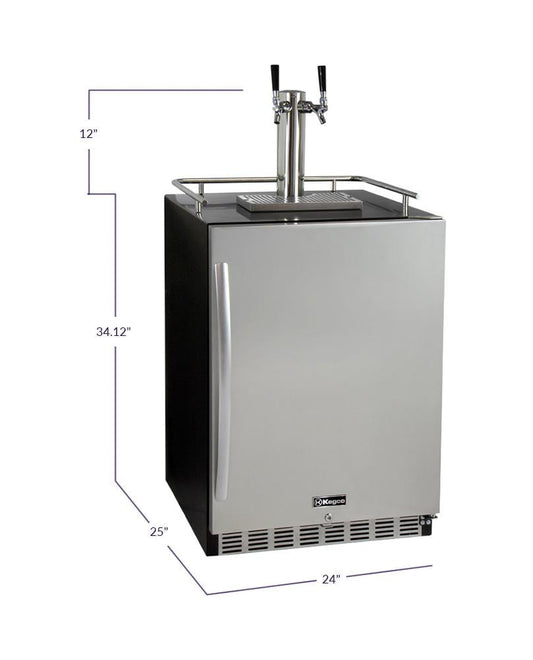 Kegco Beer Refrigeration 24" Wide Kombucha Tap Black Commercial Built-In Right Hinge Kegerator