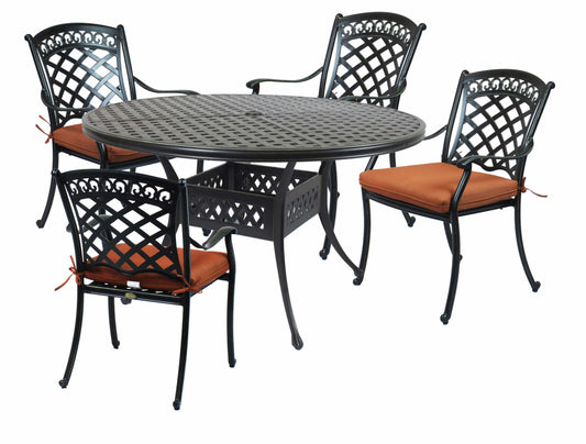 Lawton Casual Comfort Outdoor Dining Set Lawton Casual Comfort - Cast Aluminum 5 PC Dining Set with 52" Round Table abnd 4 Chairs