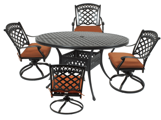 Lawton Casual Comfort Outdoor Dining Set Lawton Casual Comfort - Cast Aluminum 5 PC Dining Set with 52" Round Table abnd 4 Swivel Rocker Chairs