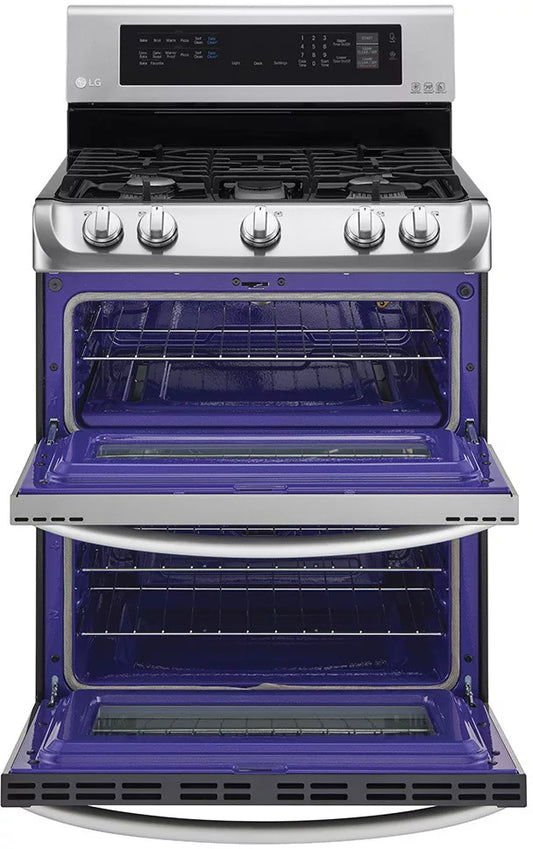 LG - 6.9 cu. ft. Double Oven Gas Range with ProBake Convection Oven, Self Clean and EasyClean in Stainless Steel - LDG4313ST