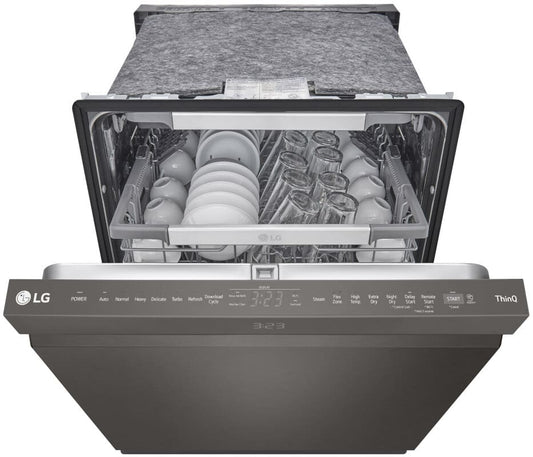 LG - 24 in. PrintProof Black Stainless Steel Top Control Smart Dishwasher with QuadWash Pro, Dynamic Dry and TrueSteam - LDPS6762D