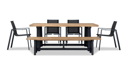 Harmonia Living - Lift Mill 6 to 7 Seat Reclaimed Teak Dining Set w/ Bench | LIFT-BK-SET551