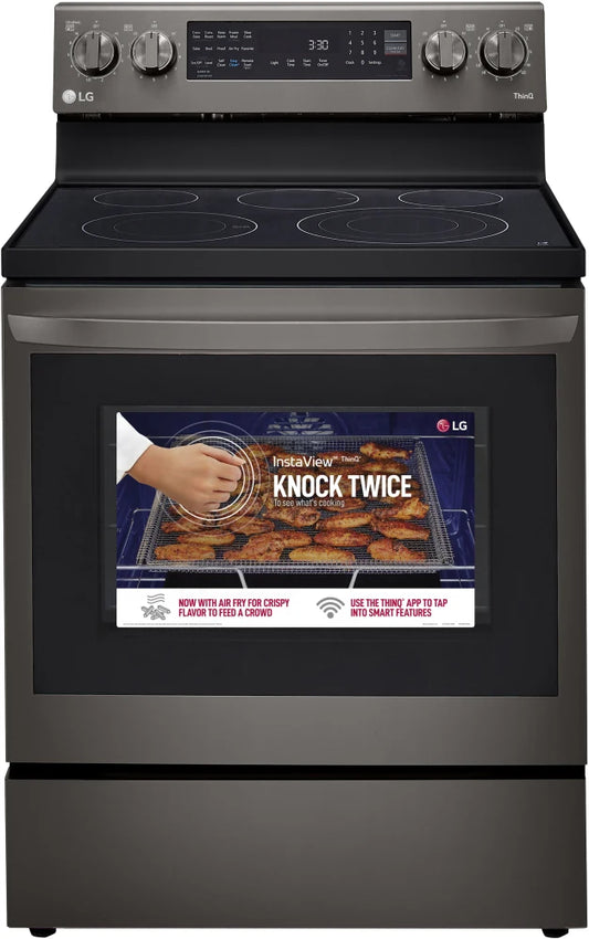 LG - 6.3 cu. ft. Smart True Convection InstaView Electric Range Single Oven with Air Fry in PrintProof Black Stainless Steel - LREL6325D
