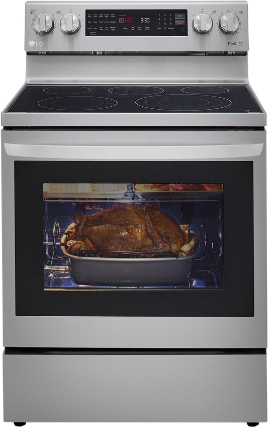 LG - 6.3 cu. ft. Smart True Convection InstaView Electric Range Single Oven with Air Fry in Printproof Stainless Steel - LREL6325F