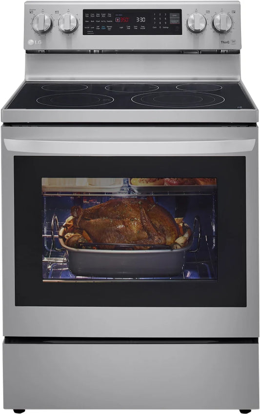 LG - 6.3 cu. ft. Smart True Convection InstaView Electric Range Single Oven with Air Fry in Printproof Stainless Steel - LREL6325F