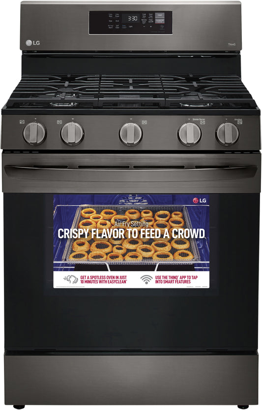 LG - 5.8 cu. ft. Smart Fan Convection Gas Single Oven Range with Air Fry and EasyClean in Printproof Black Stainless Steel - LRGL5823D