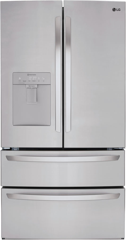 LG - 29 cu. ft. 4-Door French Door Refrigerator w/ External Water Dispenser, Door Cooling and Ice Maker in Stainless Steel - LRMWS2906S