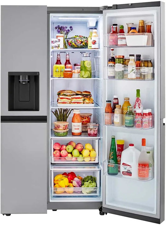 LG - 27 cu. ft. Side by Side Refrigerator w/ Pocket Handles,Door Cooling, External Ice and Water Dispenser in Platinum Silver - LRSXS2706V