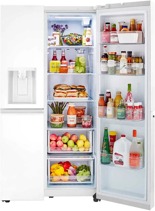 LG - 27 cu. ft. Side by Side Refrigerator w/ Pocket Handles,Door Cooling, External Ice and Water Dispenser in Smooth White - LRSXS2706W