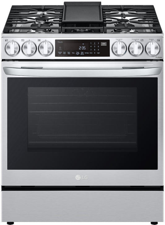 LG - 6.3 cu. ft. Slide-in Gas Range with EasyClean, Instaview and Air Fry in Printproof Stainless Steel - LSGL6335F