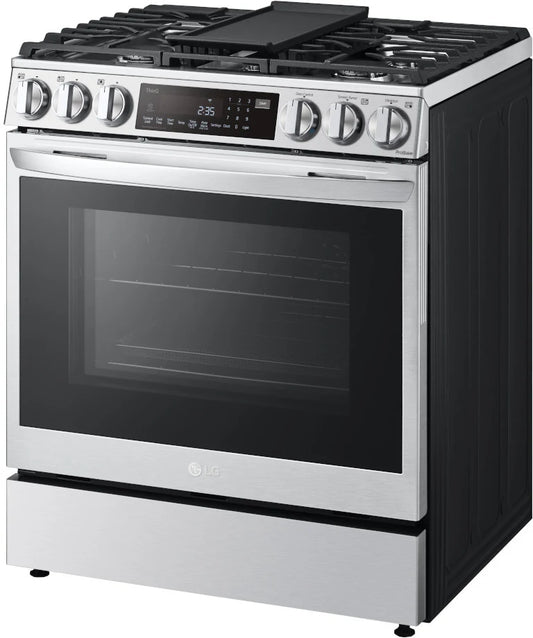 LG - 6.3 cu. ft. Slide-in Gas Range with EasyClean, Instaview and Air Fry in Printproof Stainless Steel - LSGL6335F
