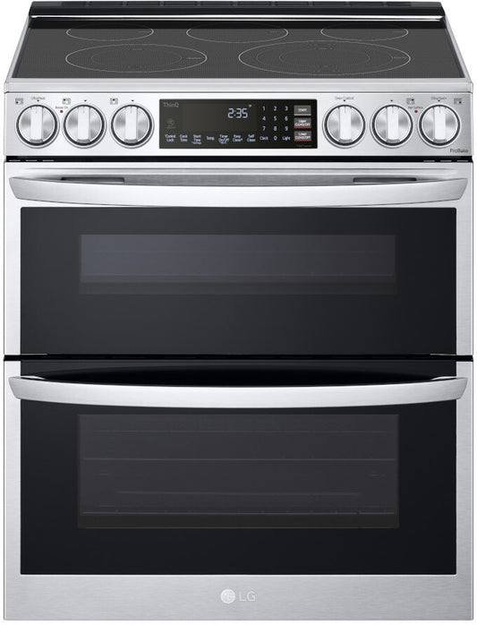 LG - 7.3 cu. ft. Smart Double Oven Slide-In Electric Range with ProBake and InstaView in PrintProof Stainless Steel - LTEL7337F