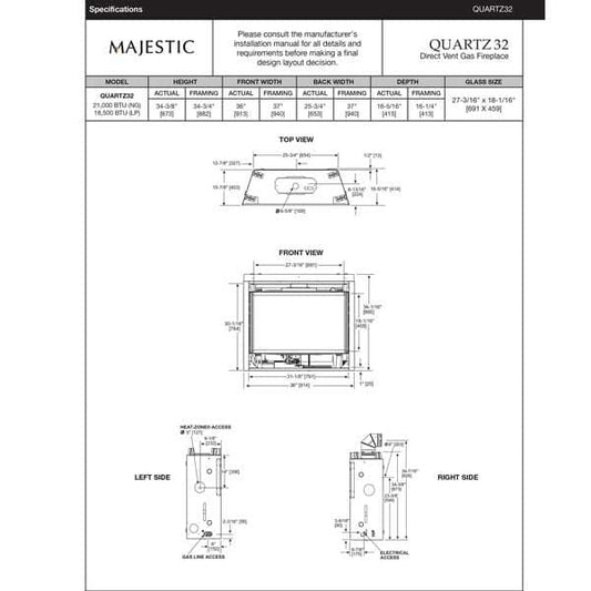 Majestic Majestic Quartz Direct Vent Gas Fireplace - 32"