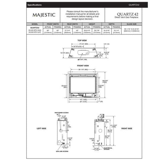 Majestic Majestic Quartz Direct Vent Gas Fireplace - 42"