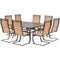 Hanover - Manor 9 piece Outdoor Dining Set with 8 Sling Spring Chairs and a 60 x 27.8 Square Cast Table - MANDN9PCSQSP