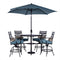 Hanover - Montclair 5-piece Outdoor Dining Set with 4 Swivel Chairs and a 33-In. Sq High Table, Umbrella & Base - Blue - MCLRDN5PCBR-SU-B