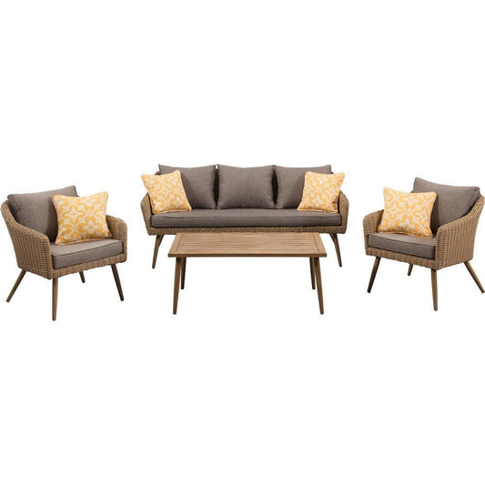 Mod Furniture Deep Seating Mod Furniture - Jaden 4pc Set: 2 Side Chairs, Sofa, and Faux Wood Coffee Table
