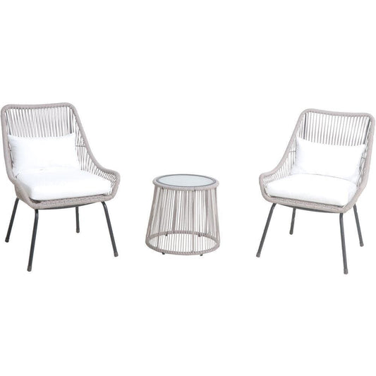 Mod Furniture Deep Seating Mod Shae 3pc Set: 2 Rattan Wicker Side Chairs and Glass Top Coffee Table, SHAE3PC-WHT