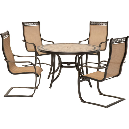 Hanover - Monaco5pc: 4 Sling Spring Chairs, 51" Round Tile Top Table - Outdoor Dining Set - MONDN5PCSP