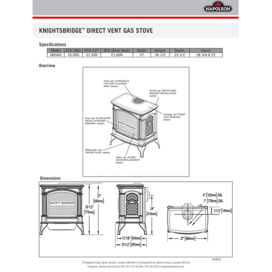 Napoleon Hearth Electric Fireplace Napoleon - GDS60 Knightsbridge Direct Vent Gas Stove - Black | GDS60-1NSB