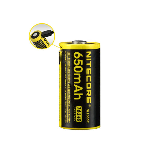 NITECORE Lights : Batteries NITECORE NL1665R 650mAh 16340 MicroUSB RCHRGBL Li-ionBattery